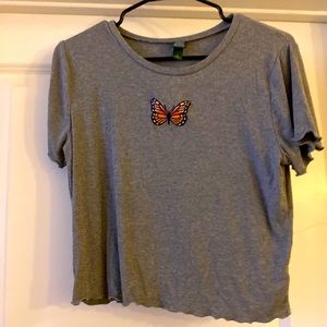 Womens Grey Butterfly Crop Top